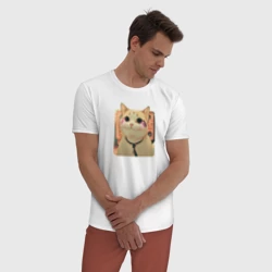 Мужская пижама с белой футболкой хлопок Cat smiling meme art - фото 2