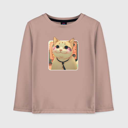 Детский лонгслив хлопок с принтом Cat smiling meme art, вид спереди #2