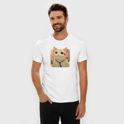 Мужская футболка хлопок Slim Cat smiling meme art - фото 2