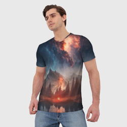 Мужская футболка 3D Млечный путь над пейзажем - фото 2