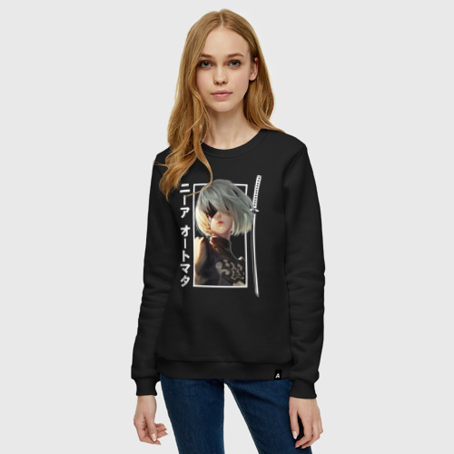 Женский свитшот хлопок Аниме девушка с катаной, цвет черный - фото 3