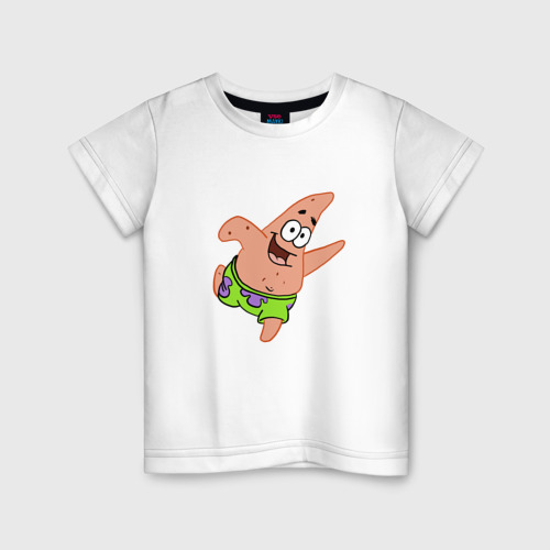 Детская футболка из хлопка с принтом Патрик бежит, вид спереди №1