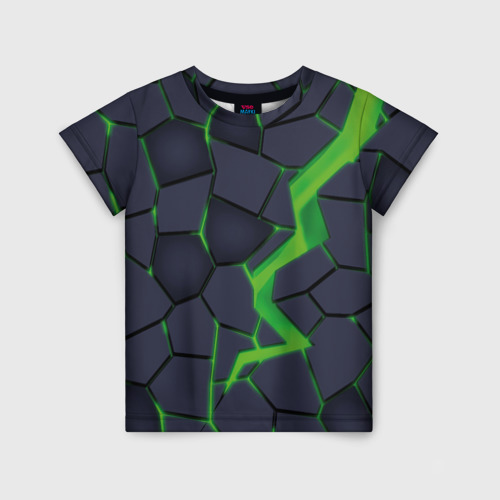Детская футболка 3D с принтом Зелёный неон, вид спереди #2