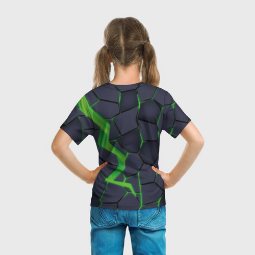 Детская футболка 3D с принтом Зелёный неон, вид сзади #2