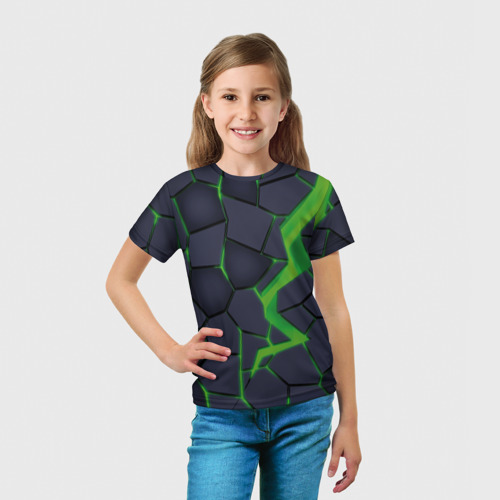 Детская футболка 3D с принтом Зелёный неон, вид сбоку #3