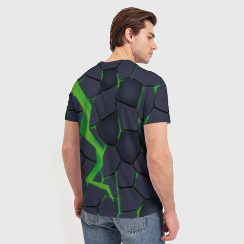 Мужская футболка 3D с принтом Зелёный неон, вид сзади #2