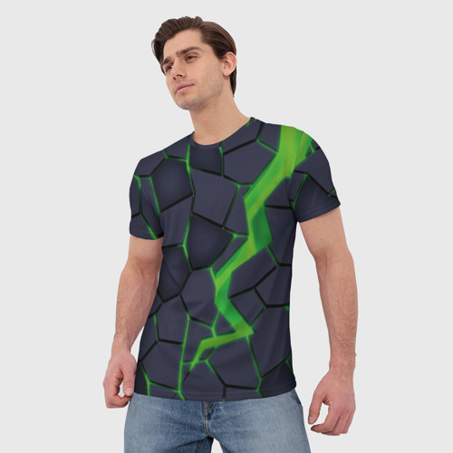 Мужская футболка 3D с принтом Зелёный неон, фото на моделе #1