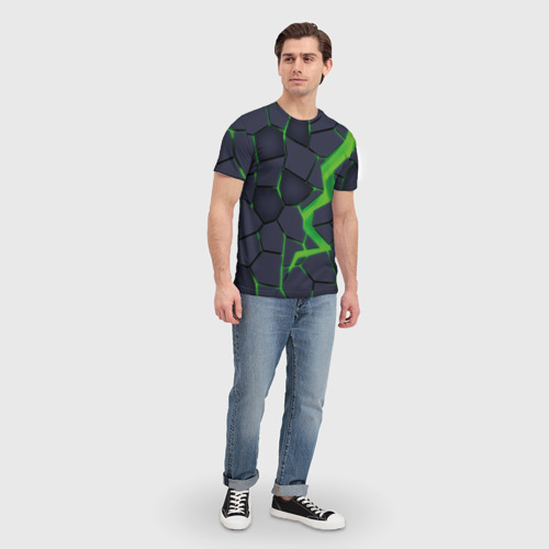 Мужская футболка 3D с принтом Зелёный неон, вид сбоку #3