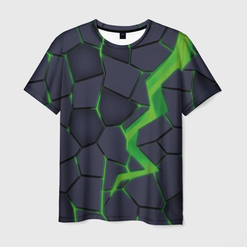 Мужская футболка 3D с принтом Зелёный неон, вид спереди #2