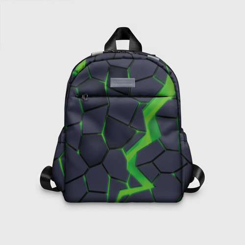 Детский рюкзак 3D с принтом Зелёный неон, вид спереди #2
