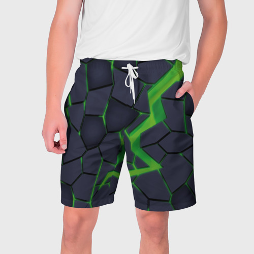 Мужские шорты 3D с принтом Зелёный неон, вид спереди #2