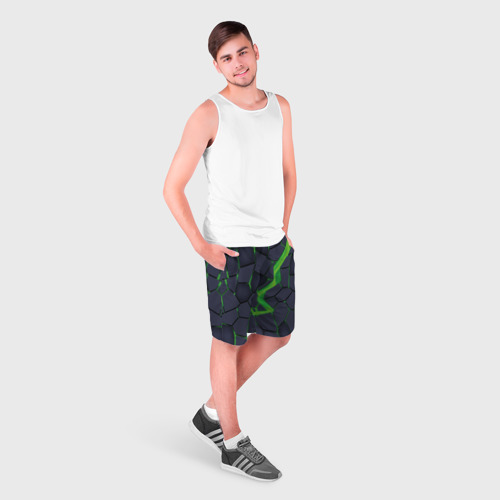 Мужские шорты 3D с принтом Зелёный неон, фото на моделе #1