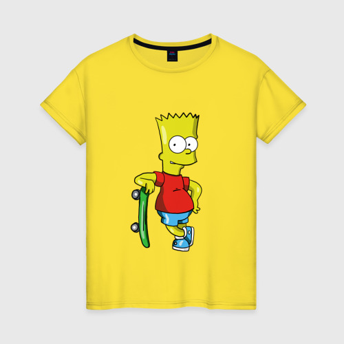 Женская футболка хлопок с принтом Барт и скейт, вид спереди #2