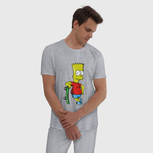 Мужская пижама хлопок с принтом Барт и скейт, фото на моделе #1