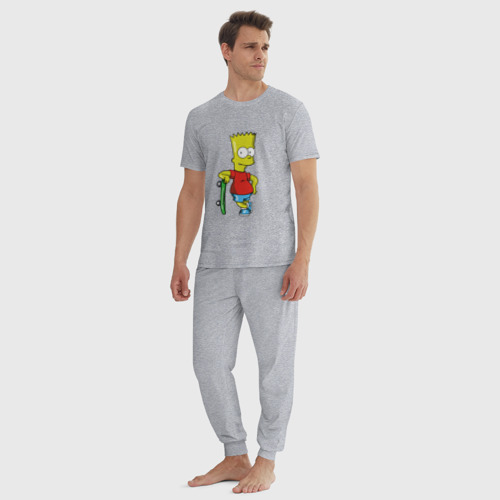 Мужская пижама хлопок с принтом Барт и скейт, вид сбоку #3