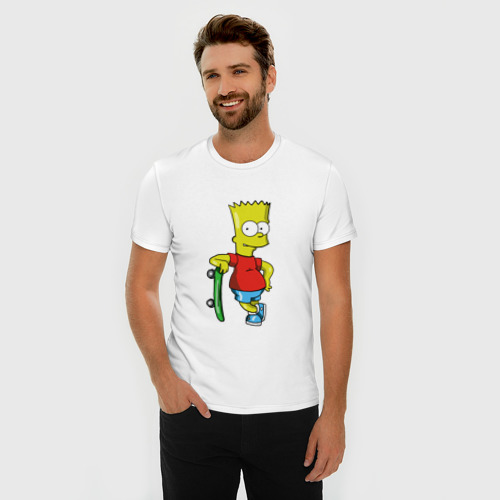 Мужская футболка хлопок Slim с принтом Барт и скейт, фото на моделе #1