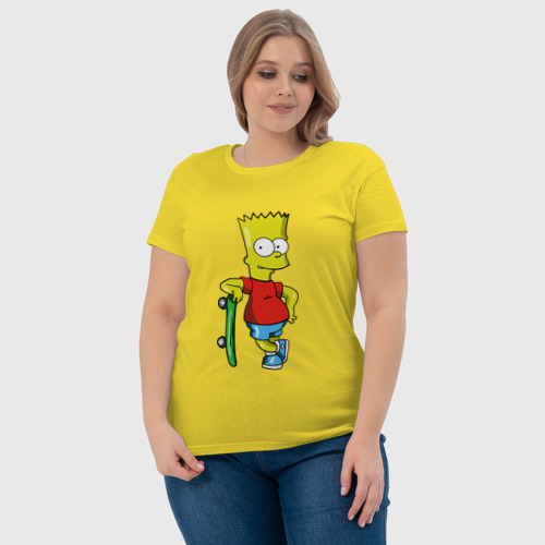 Женская футболка хлопок с принтом Барт и скейт, фото #4
