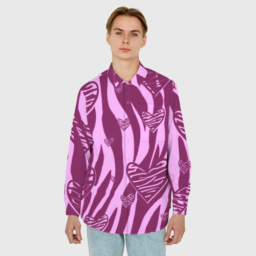 Мужская рубашка oversize 3D с принтом Полосатая любовь, фото на моделе #1