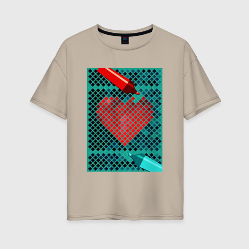 Женская футболка хлопок Oversize с принтом Красное сердце маркером, вид спереди #2
