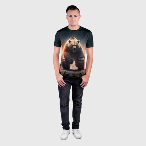 Мужская футболка 3D Slim с принтом Медведь-танк, вид сбоку #3