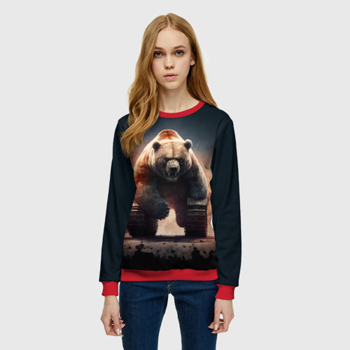Женский свитшот 3D с принтом Медведь-танк, фото на моделе #1