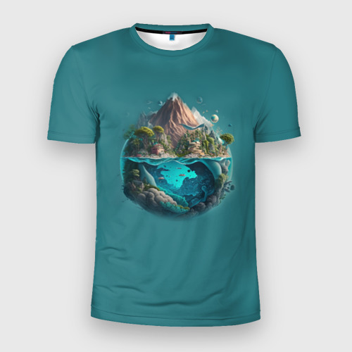 Мужская футболка 3D Slim с принтом Биосфера земли, вид спереди #2