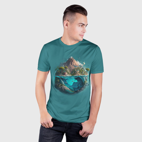 Мужская футболка 3D Slim с принтом Биосфера земли, фото на моделе #1