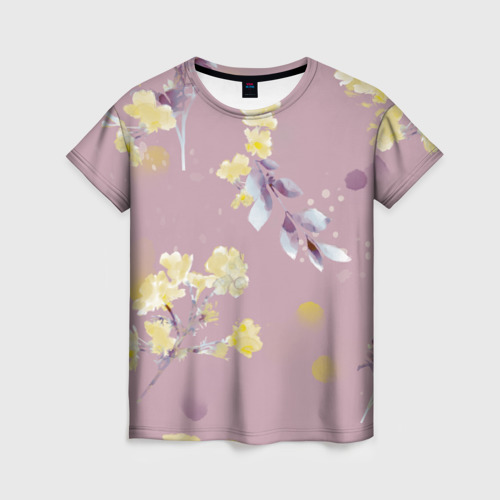 Женская футболка 3D с принтом Паттерн с цветами на пыльном розовом фоне, вид спереди #2