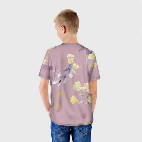 Детская футболка 3D с принтом Паттерн с цветами на пыльном розовом фоне, вид сзади #2