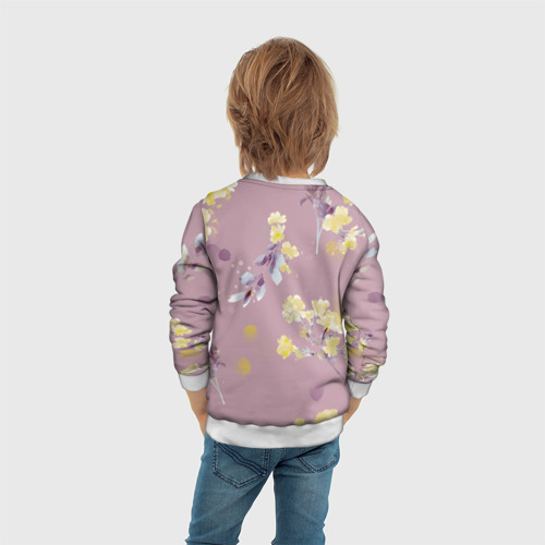 Детский свитшот 3D с принтом Паттерн с цветами на пыльном розовом фоне, вид сзади #2