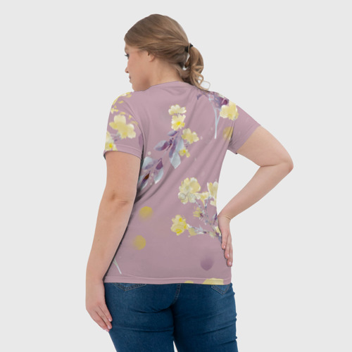 Женская футболка 3D с принтом Паттерн с цветами на пыльном розовом фоне, вид сзади #2