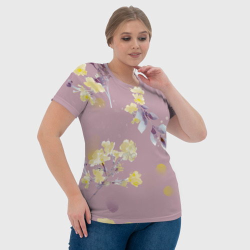 Женская футболка 3D с принтом Паттерн с цветами на пыльном розовом фоне, фото #4