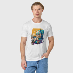 Мужская футболка хлопок Кот геймер в кресле - фото 2