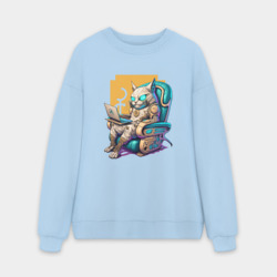 Мужской свитшот oversize без начеса хлопок Кот геймер в кресле
