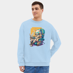 Мужской свитшот oversize без начеса хлопок Кот геймер в кресле - фото 2