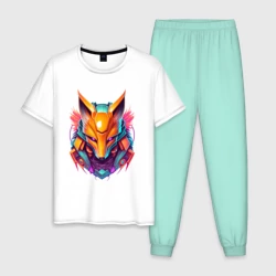 Мужская пижама с белой футболкой хлопок Кибер лиса