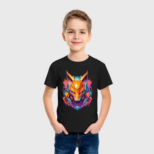 Детская футболка хлопок Кибер лиса, цвет черный - фото 3