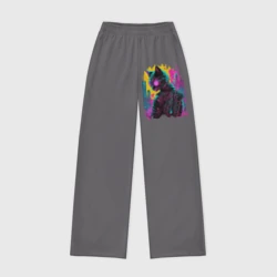 Женские брюки oversize без начеса хлопок Киберпанк кот в очках