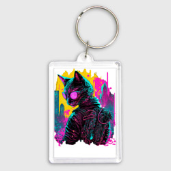 Брелок прямоугольный 35*50 Киберпанк кот в очках