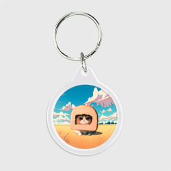 Брелок круглый Мемный кот в хлебе