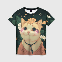 Женская футболка 3D Смущённый мемный котик