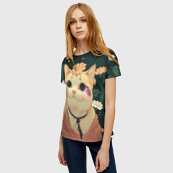 Женская футболка 3D Смущённый мемный котик - фото 2