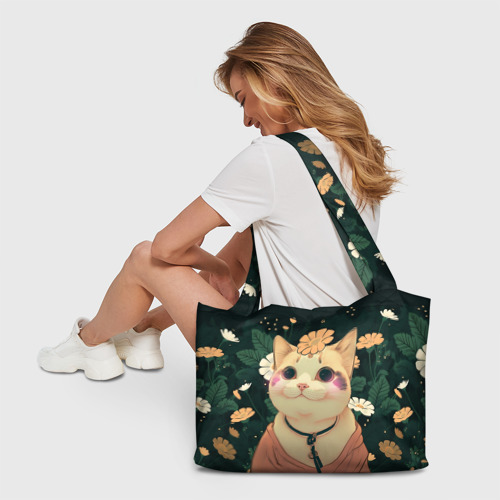 Пляжная сумка 3D Смущённый мемный котик - фото 6