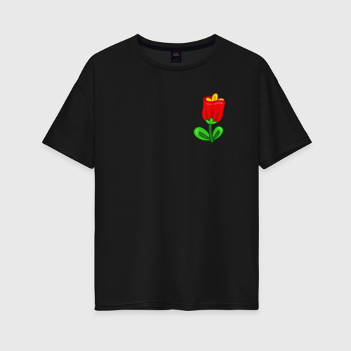 Женская футболка хлопок Oversize с принтом Мультяшный красный цветок, вид спереди #2