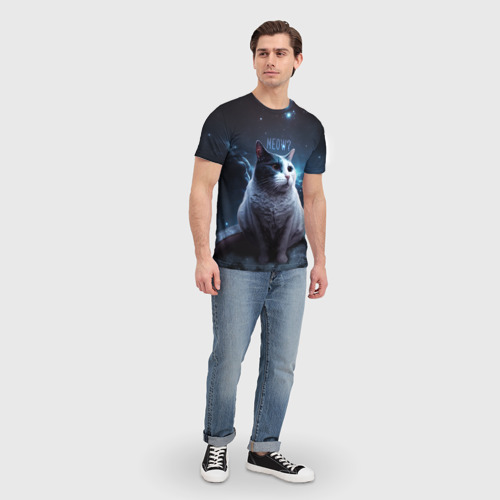 Мужская футболка 3D Мемный кот в космосе, цвет 3D печать - фото 5