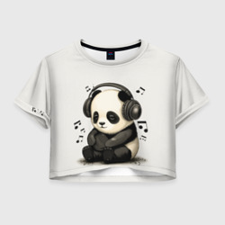 Женская футболка Crop-top 3D Милая панда в наушниках