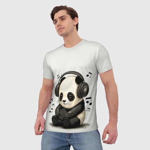 Мужская футболка 3D Милая панда в наушниках, цвет 3D печать - фото 3