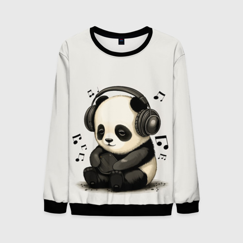 Мужской свитшот 3D с принтом Милая панда в наушниках, вид спереди #2