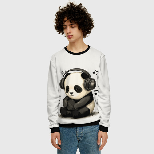 Мужской свитшот 3D с принтом Милая панда в наушниках, фото на моделе #1