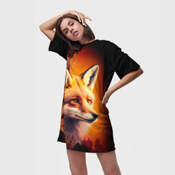 Платье-футболка 3D Огненно рыжая лиса в цветах - фото 2